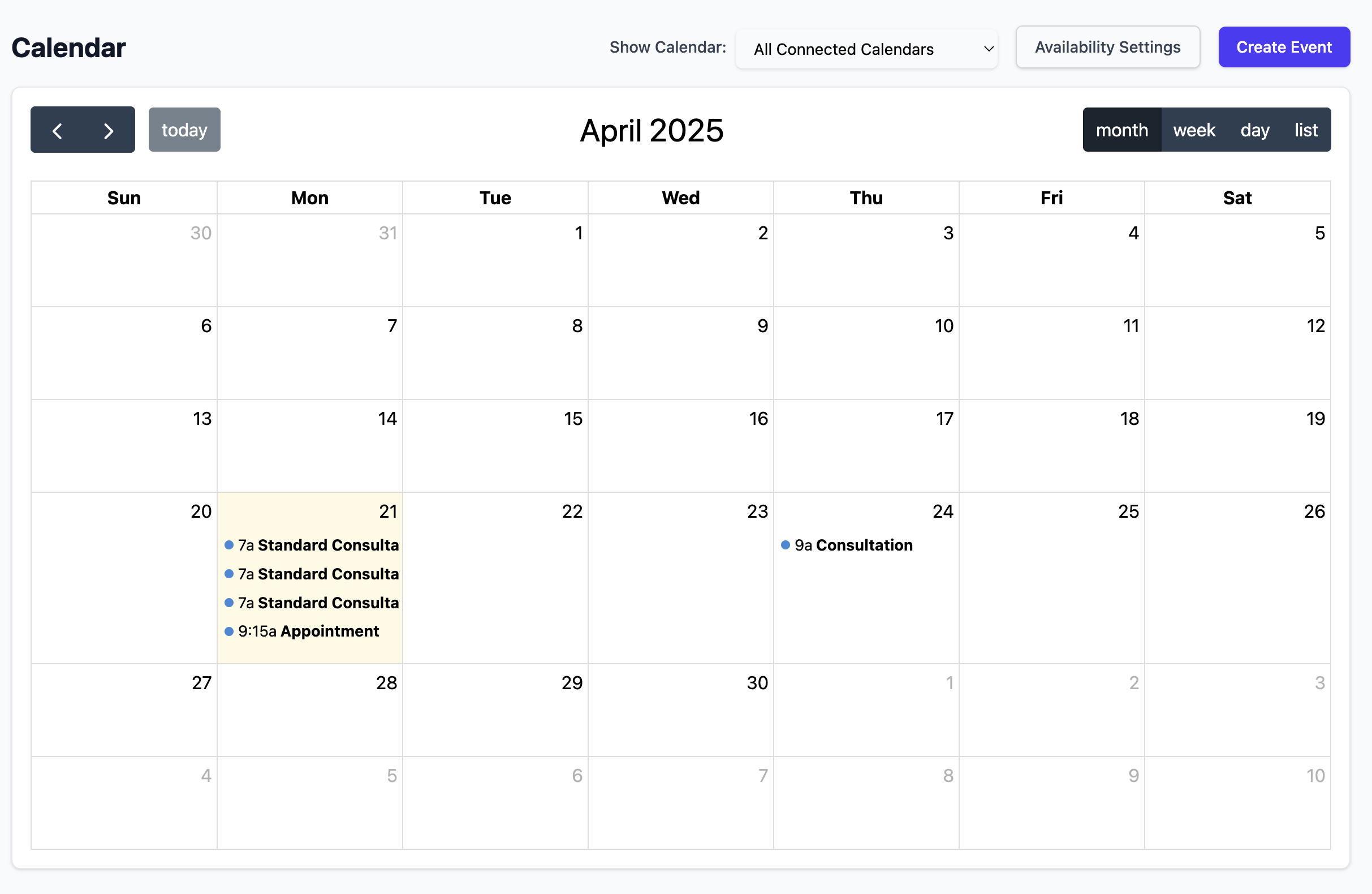 QuickVoice calendar showing booked appointment