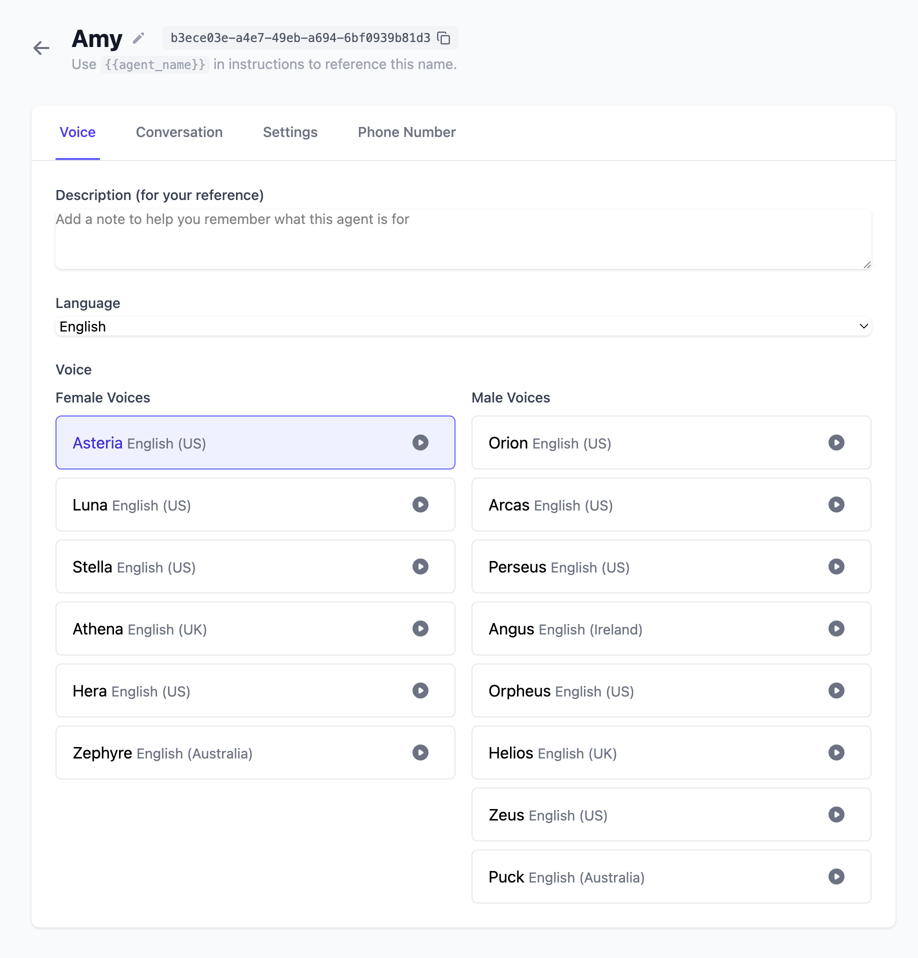 Agent creation interface