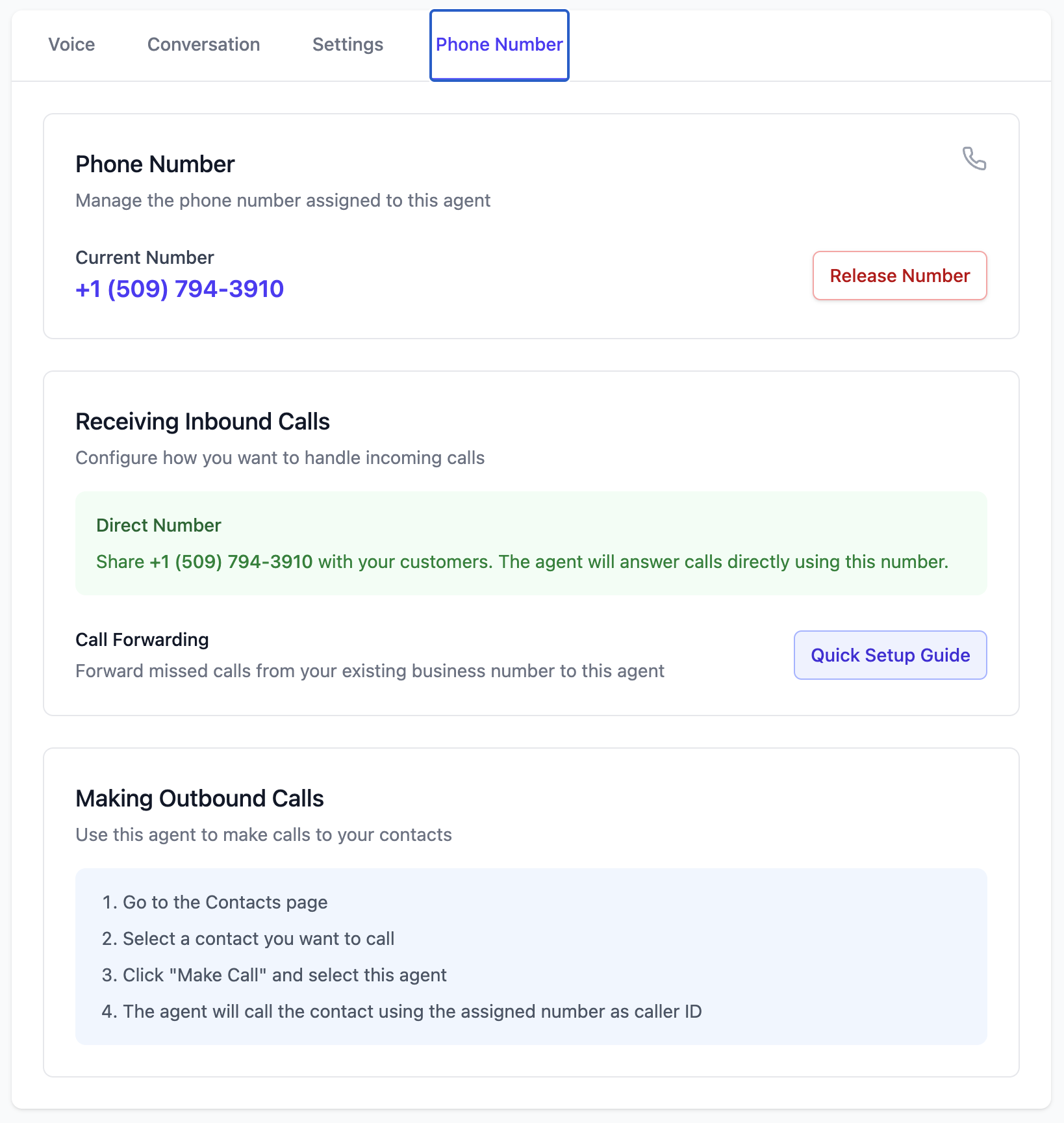 Phone number selection interface